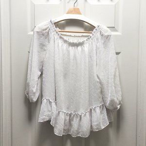 Banana Republic White chiffon see-through 3/4 length sleeve blouse (size M)
